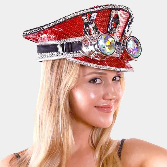 Accessories | Red Sequin Captain Fisherman Goggle Hat | Poshmark display picture 1